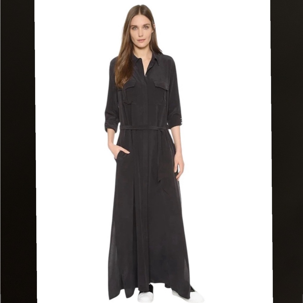 Equipment Black 100% Silk Long-Sleeve Maxi Shirt Dress size S EUC